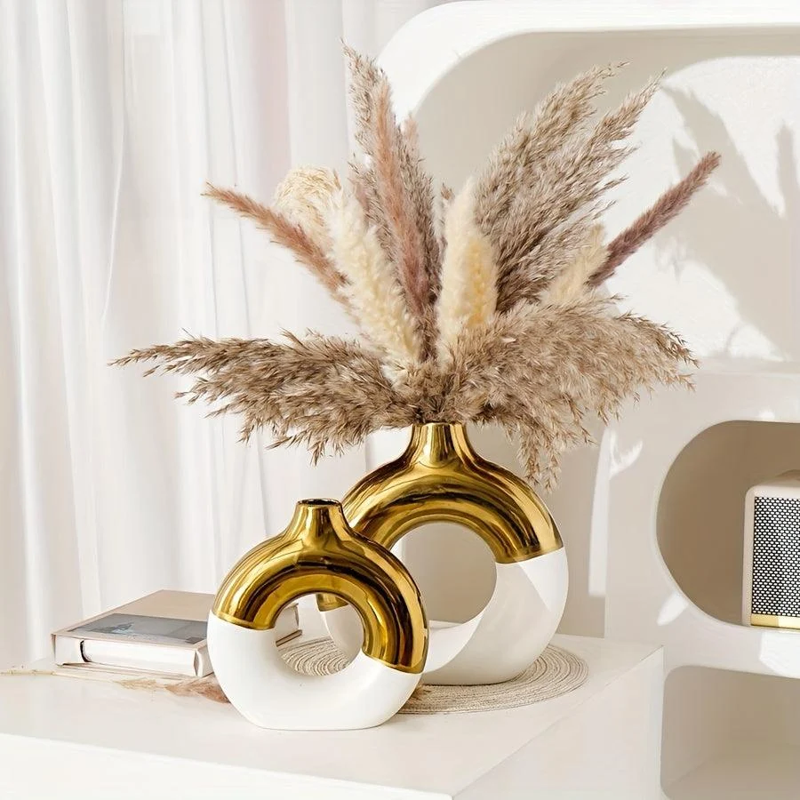1pc Modern Round Electroplated Boho Ceramic Vase In Nordic Style For Dining Table -  - #tag1#
