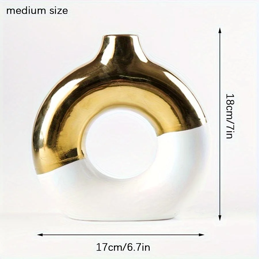 1pc Modern Round Electroplated Boho Ceramic Vase In Nordic Style For Dining Table -  - #tag1#
