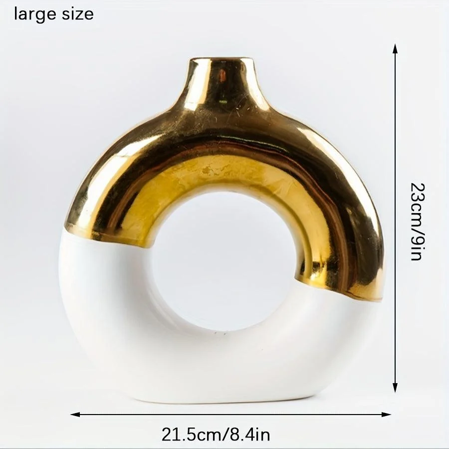 1pc Modern Round Electroplated Boho Ceramic Vase In Nordic Style For Dining Table -  - #tag1#