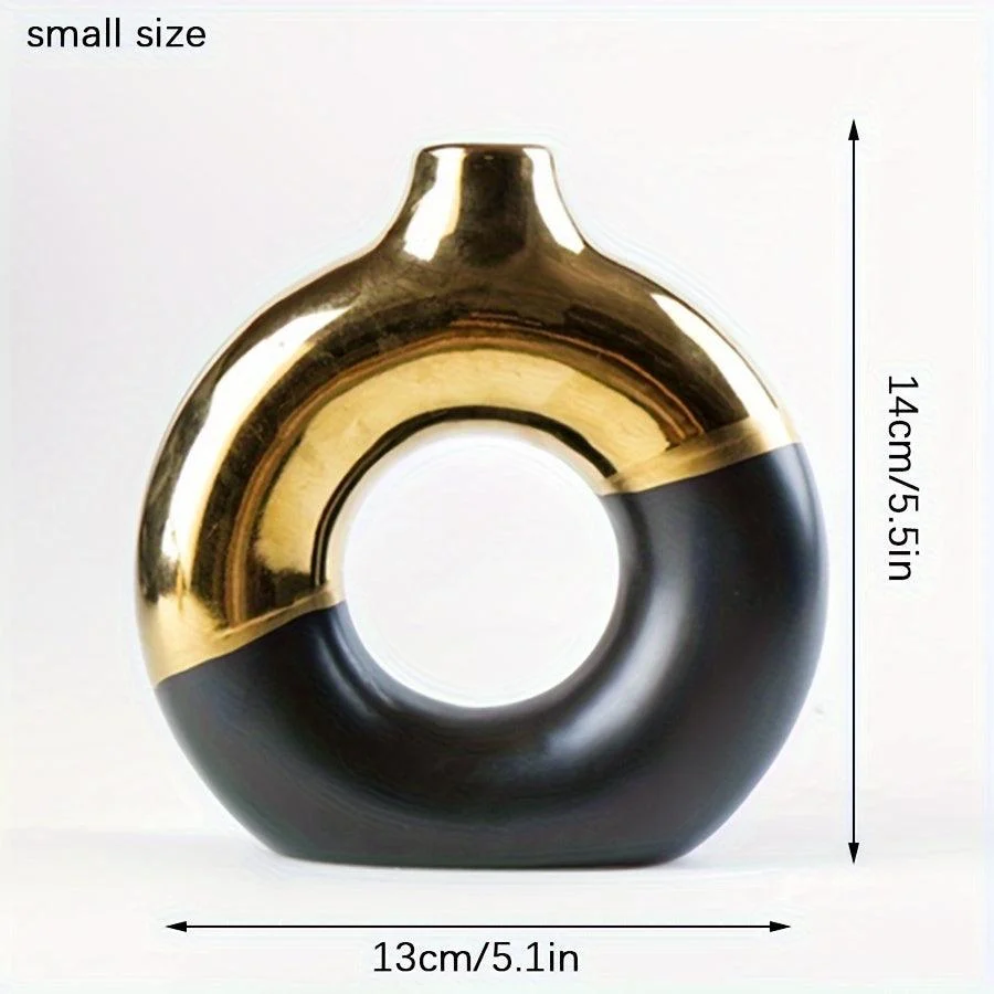 1pc Modern Round Electroplated Boho Ceramic Vase In Nordic Style For Dining Table -  - #tag1#