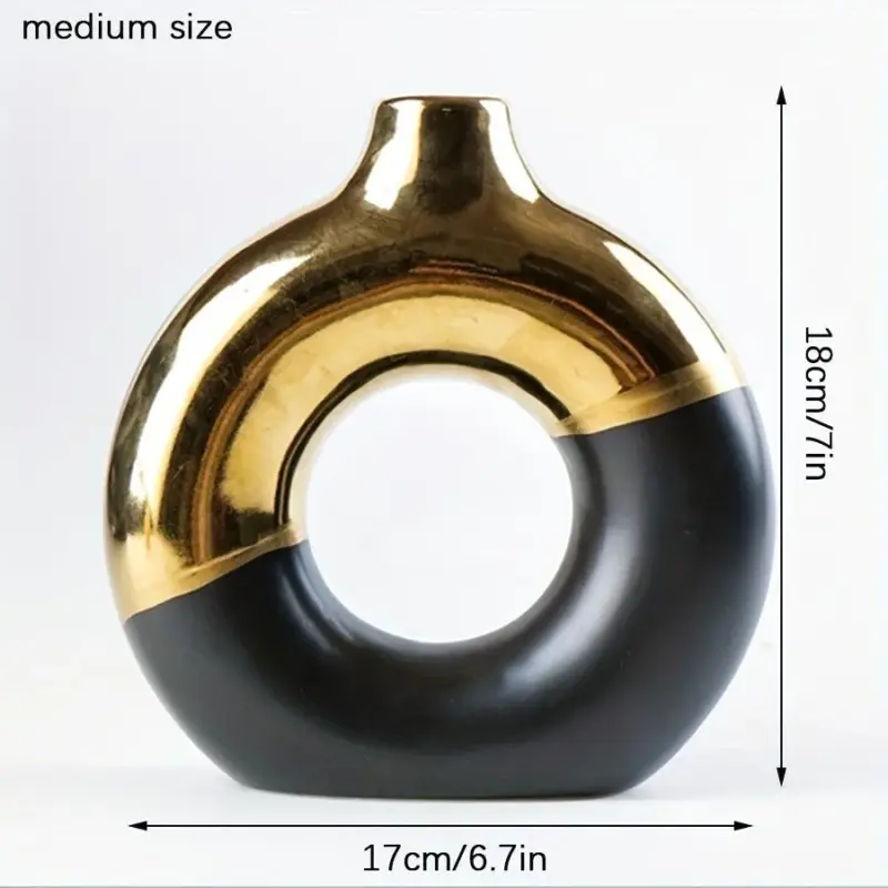 1pc Modern Round Electroplated Boho Ceramic Vase In Nordic Style For Dining Table tag1