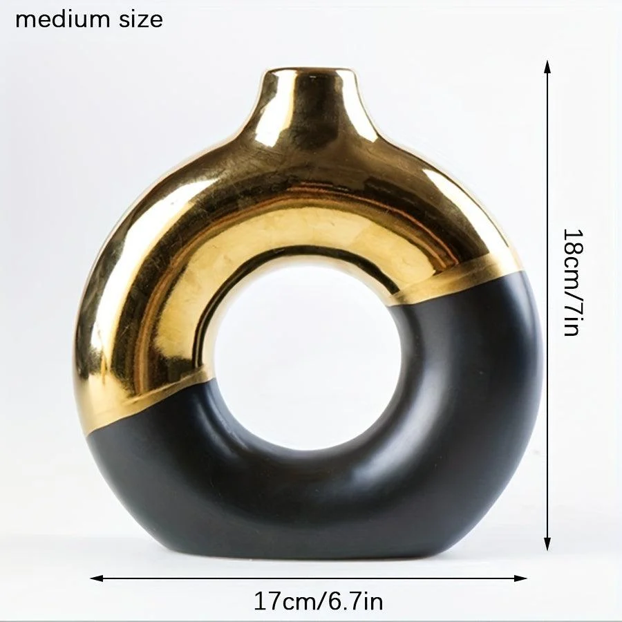1pc Modern Round Electroplated Boho Ceramic Vase In Nordic Style For Dining Table -  - #tag1#