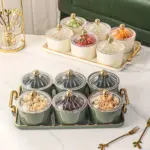 1pc Nordic Dried Fruit Snack Plate Clear Round Fruit Plate with Divided Grid and Lid Box Iron Craft Tray with Six Cans tag1