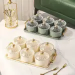 1pc Nordic Dried Fruit Snack Plate Clear Round Fruit Plate with Divided Grid and Lid Box Iron Craft Tray with Six Cans tag1