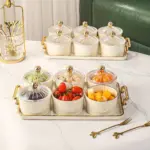 1pc Nordic Dried Fruit Snack Plate Clear Round Fruit Plate with Divided Grid and Lid Box Iron Craft Tray with Six Cans tag1