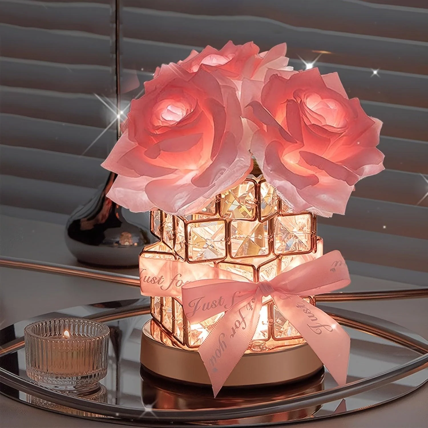 1pc Rechargeable Table Lamp, Rose Crystal Table Lamp, Rechargeable Cordless Rose Light Valentine Birthday Gift -  - #tag1#