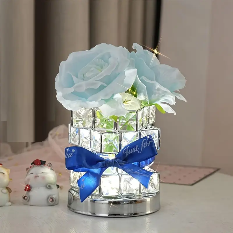 1pc Rechargeable Table Lamp Rose Crystal Table Lamp Rechargeable Cordless Rose Light Valentine Birthday Gift tag1