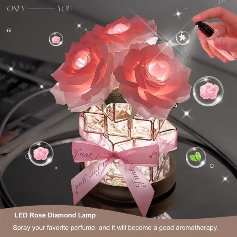 1pc Rechargeable Table Lamp Rose Crystal Table Lamp Rechargeable Cordless Rose Light Valentine Birthday Gift tag1