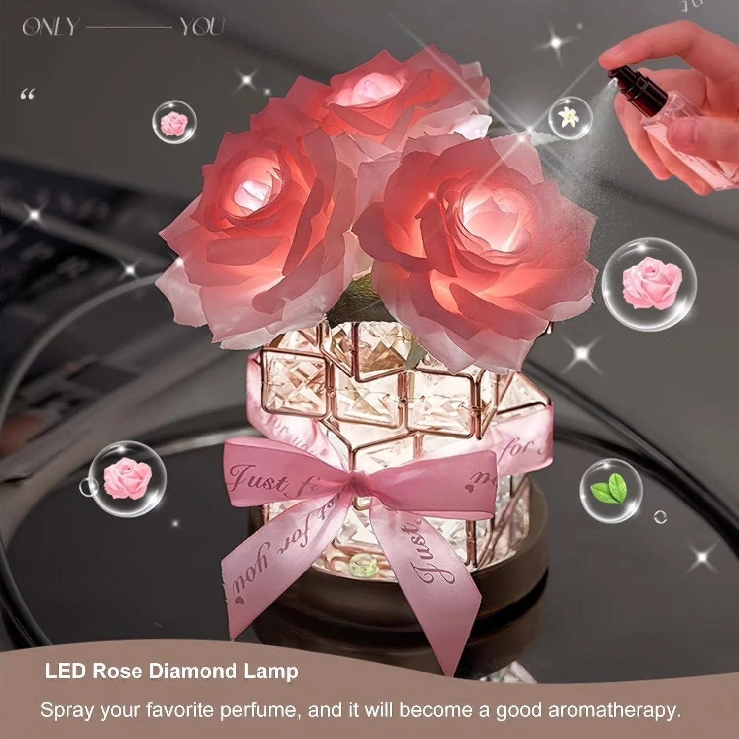 1pc Rechargeable Table Lamp, Rose Crystal Table Lamp, Rechargeable Cordless Rose Light Valentine Birthday Gift -  - #tag1#