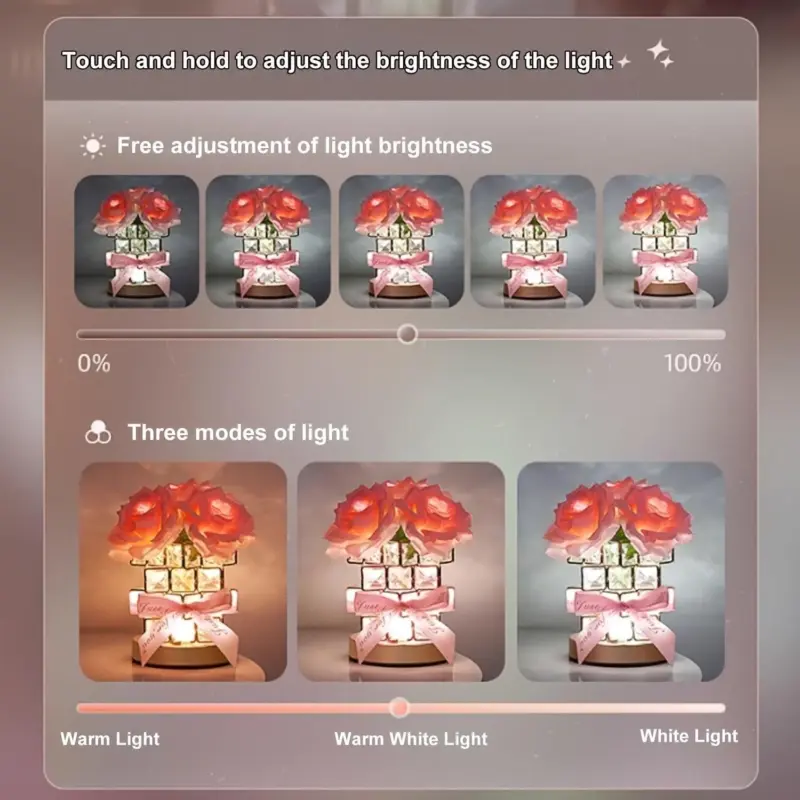 1pc Rechargeable Table Lamp Rose Crystal Table Lamp Rechargeable Cordless Rose Light Valentine Birthday Gift tag1
