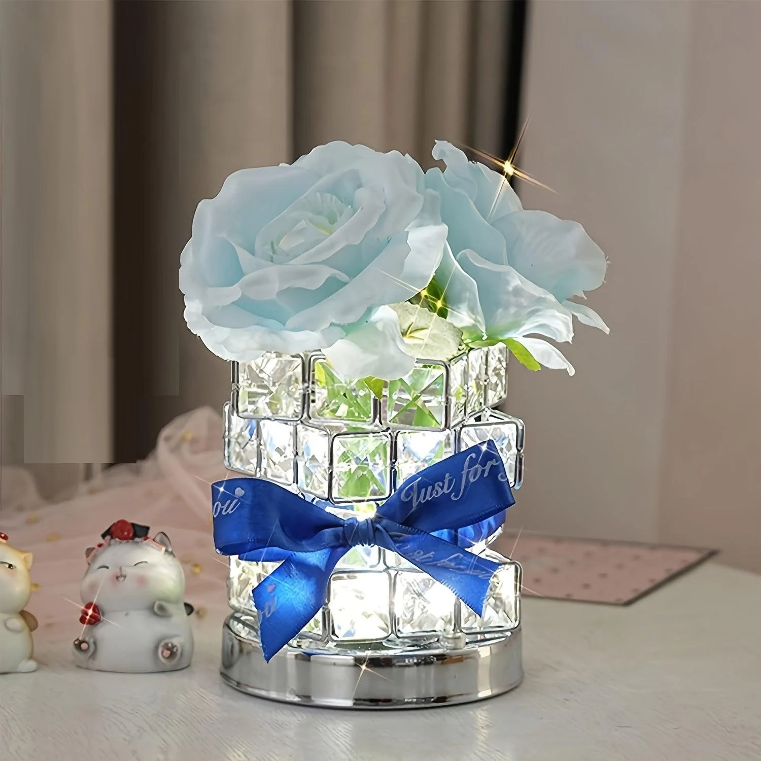 1pc Rechargeable Table Lamp, Rose Crystal Table Lamp, Rechargeable Cordless Rose Light Valentine Birthday Gift -  - #tag1#