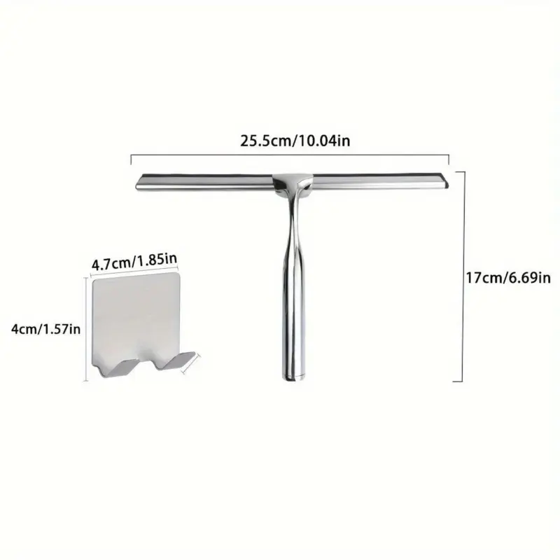 1pc Stainless Steel Glass Wiper with Hook Easy to Use and Clean Bathroom Tool tag1