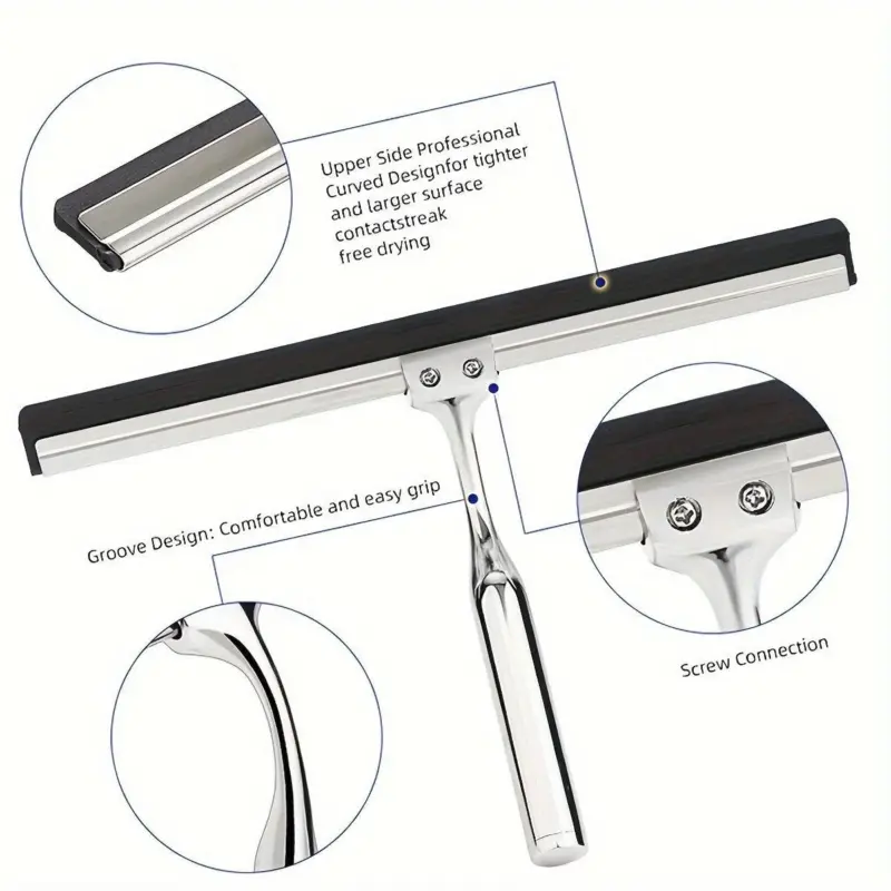 1pc Stainless Steel Glass Wiper with Hook Easy to Use and Clean Bathroom Tool tag1