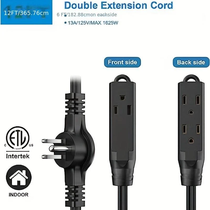 1pc Twin Extension Cord Power Strip, 12 Feet Double Extension Cord -  - #tag1#