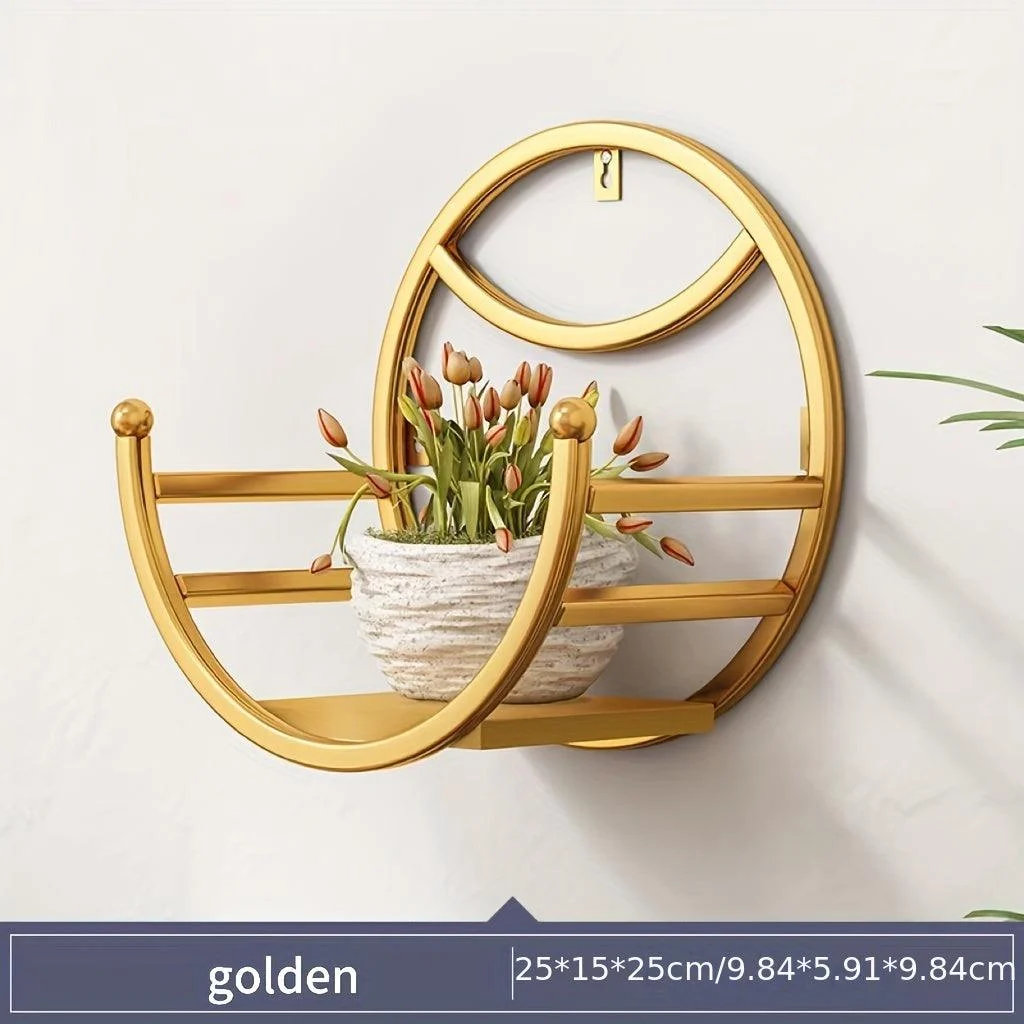 1pc, Wall Hanging Flower Shelf Living Room Balcony Iron Art Free Punching Storage -  - #tag1#