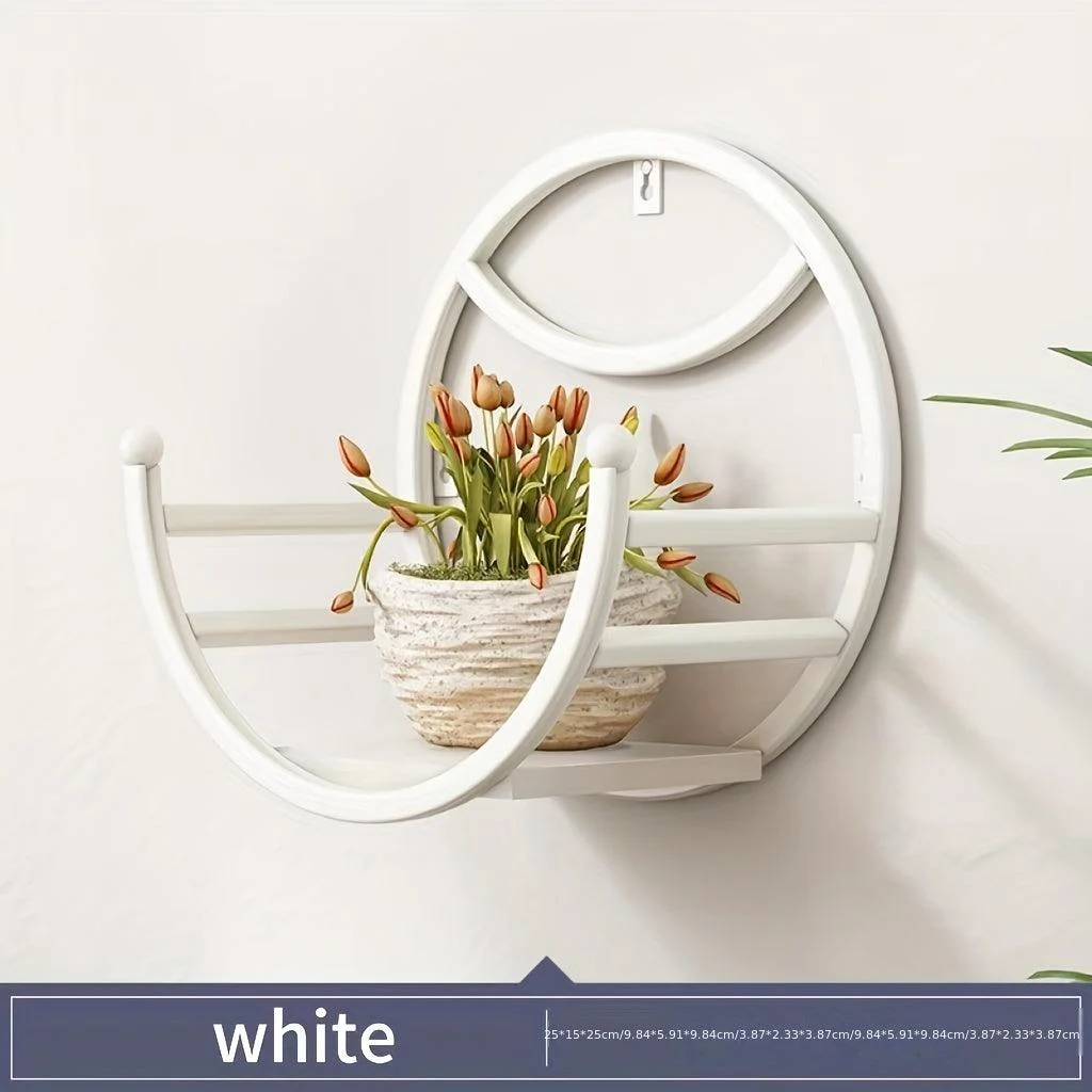 1pc, Wall Hanging Flower Shelf Living Room Balcony Iron Art Free Punching Storage -  - #tag1#