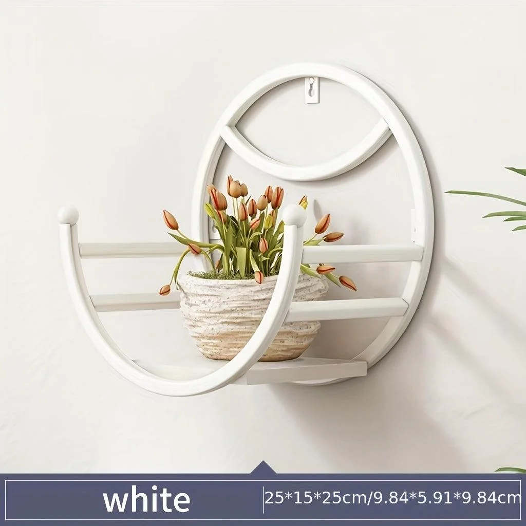 1pc, Wall Hanging Flower Shelf Living Room Balcony Iron Art Free Punching Storage -  - #tag1#