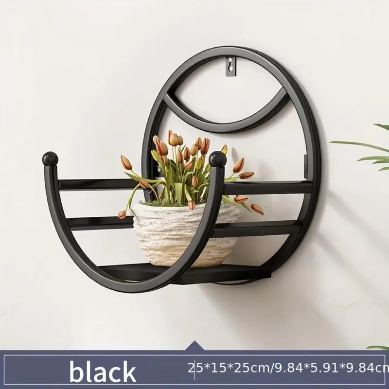 1pc Wall Hanging Flower Shelf Living Room Balcony Iron Art Free Punching Storage tag1