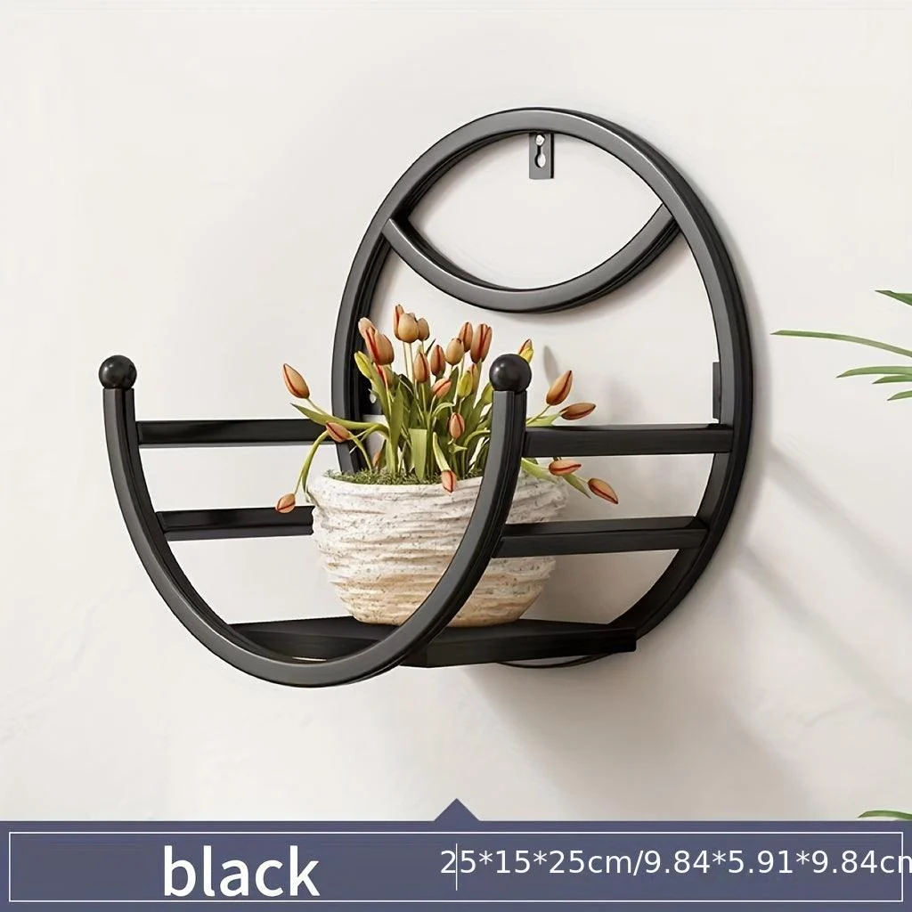 1pc, Wall Hanging Flower Shelf Living Room Balcony Iron Art Free Punching Storage -  - #tag1#