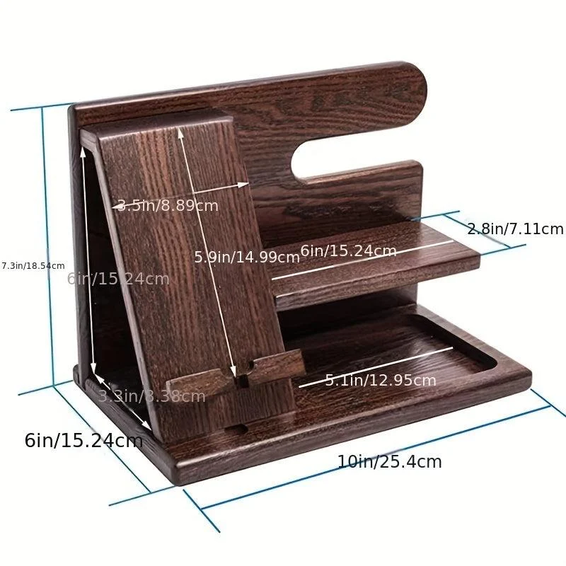 1pc Wooden Storage Rack, Mobile Phone Docking Station Nightstand Organizer -  - #tag1#