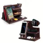 1pc Wooden Storage Rack Mobile Phone Docking Station Nightstand Organizer tag1