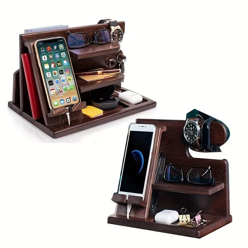 1pc Wooden Storage Rack, Mobile Phone Docking Station Nightstand Organizer -  - #tag1#