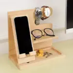 1pc Wooden Storage Rack Mobile Phone Docking Station Nightstand Organizer tag1
