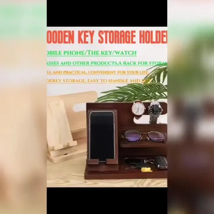 1pc Wooden Storage Rack, Mobile Phone Docking Station Nightstand Organizer -  - #tag1#