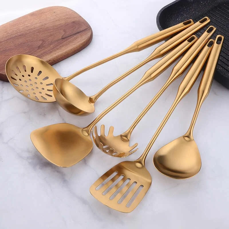 1pcs Stainless Steel Kitchen Tools Gold Cooking Set Spatula Shovel Soup Spoon Turner Tong Kitchen Accessories.jpg Q50