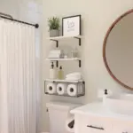 1set Bathroom Shelves Over Toilet With Wire Basket Wood Floating Shelf For Wall Decor Bathroom Wall Decor Shelves tag1