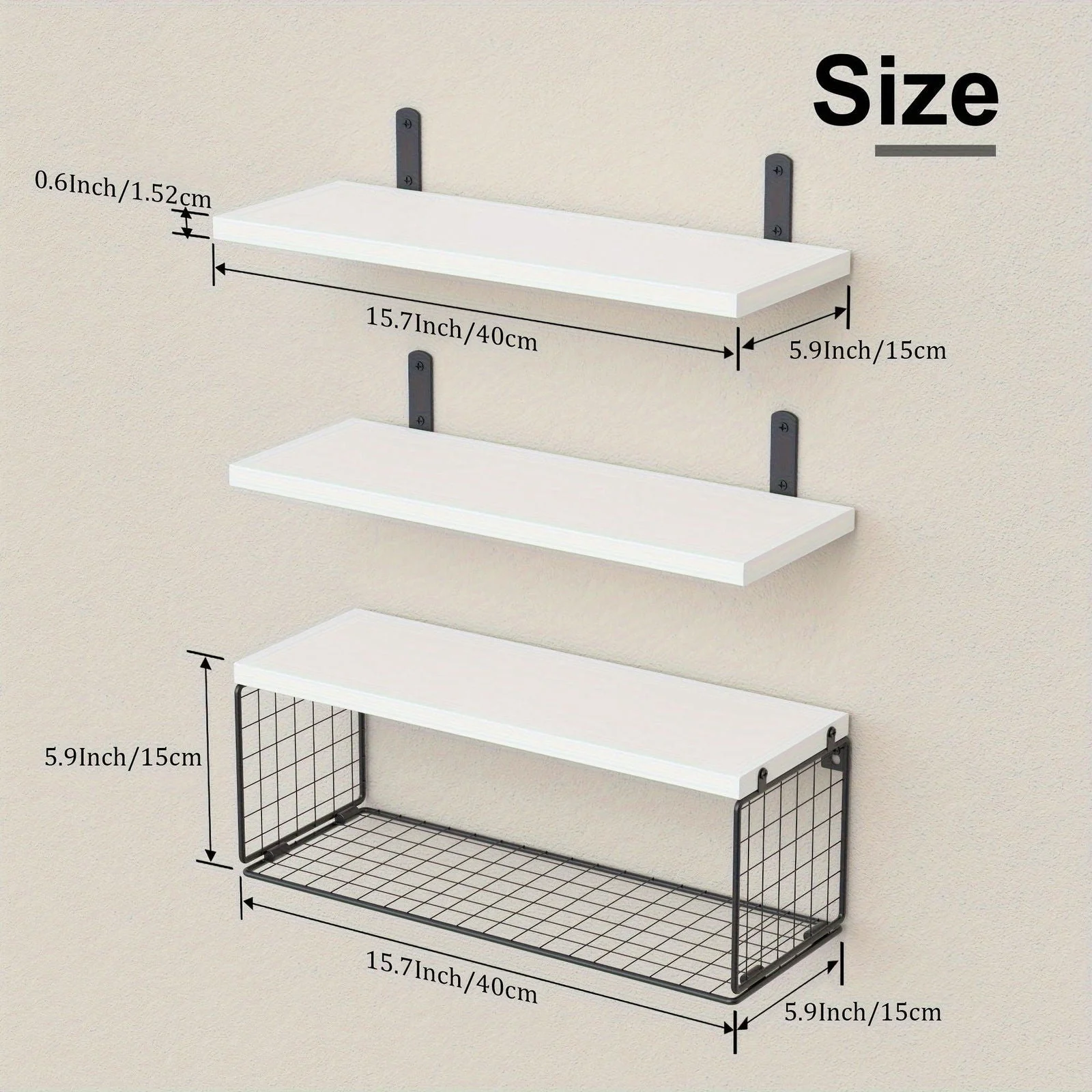 1set Bathroom Shelves Over Toilet, With Wire Basket, Wood Floating Shelf For Wall Decor, Bathroom Wall Decor Shelves -  - #tag1#