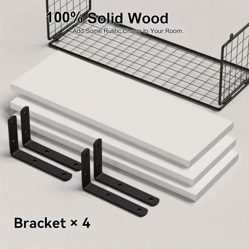 1set Bathroom Shelves Over Toilet With Wire Basket Wood Floating Shelf For Wall Decor Bathroom Wall Decor Shelves tag1
