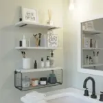 1set Bathroom Shelves Over Toilet With Wire Basket Wood Floating Shelf For Wall Decor Bathroom Wall Decor Shelves tag1