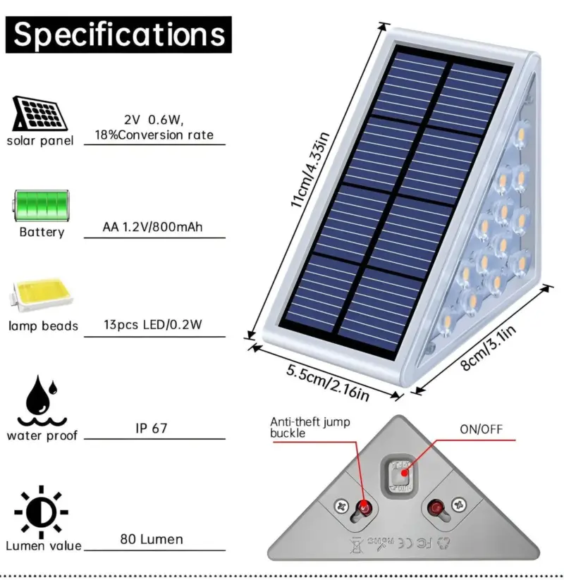 2 6 Pack Triangular Step Lights IP67 Solar Light Garden Decoration Light tag1