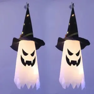 2-Piece Set: Glowing Ghost Witch Hat Halloween Decorations