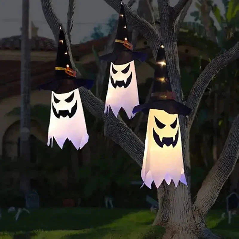 2-Piece Set: Glowing Ghost Witch Hat Halloween Decorations -  - #tag1#