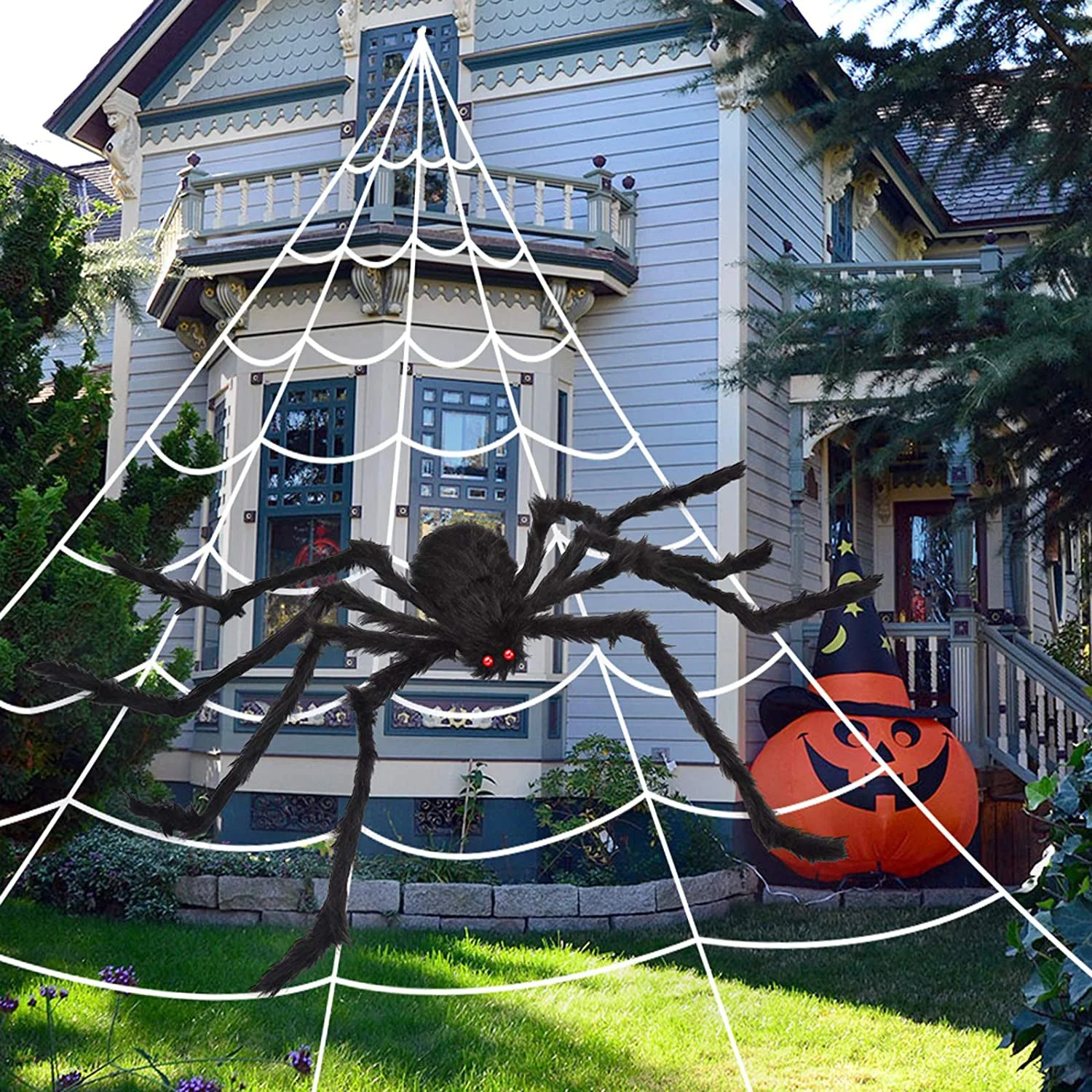200" Halloween Spider Web and 59" Giant Spider Decoration -  - #tag1#