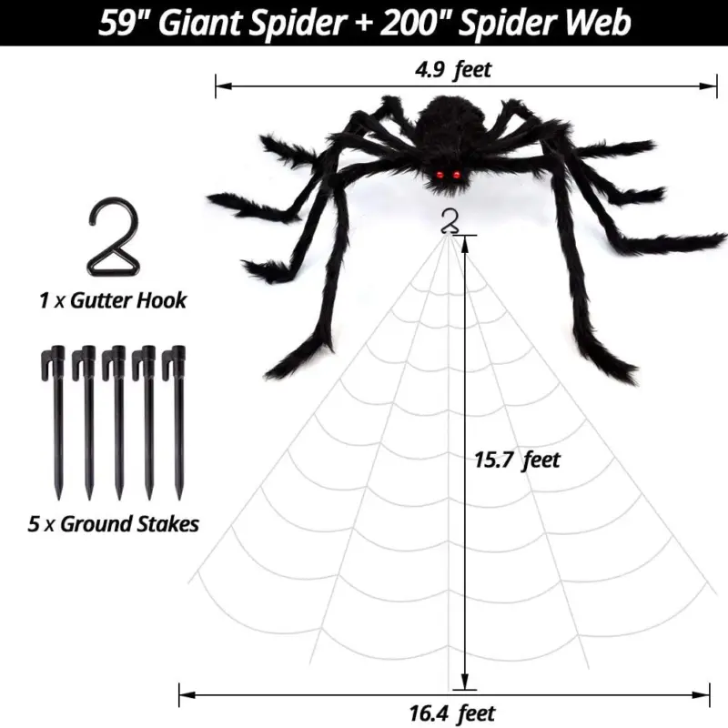 200 Halloween Spider Web and 59 Giant Spider Decoration tag1
