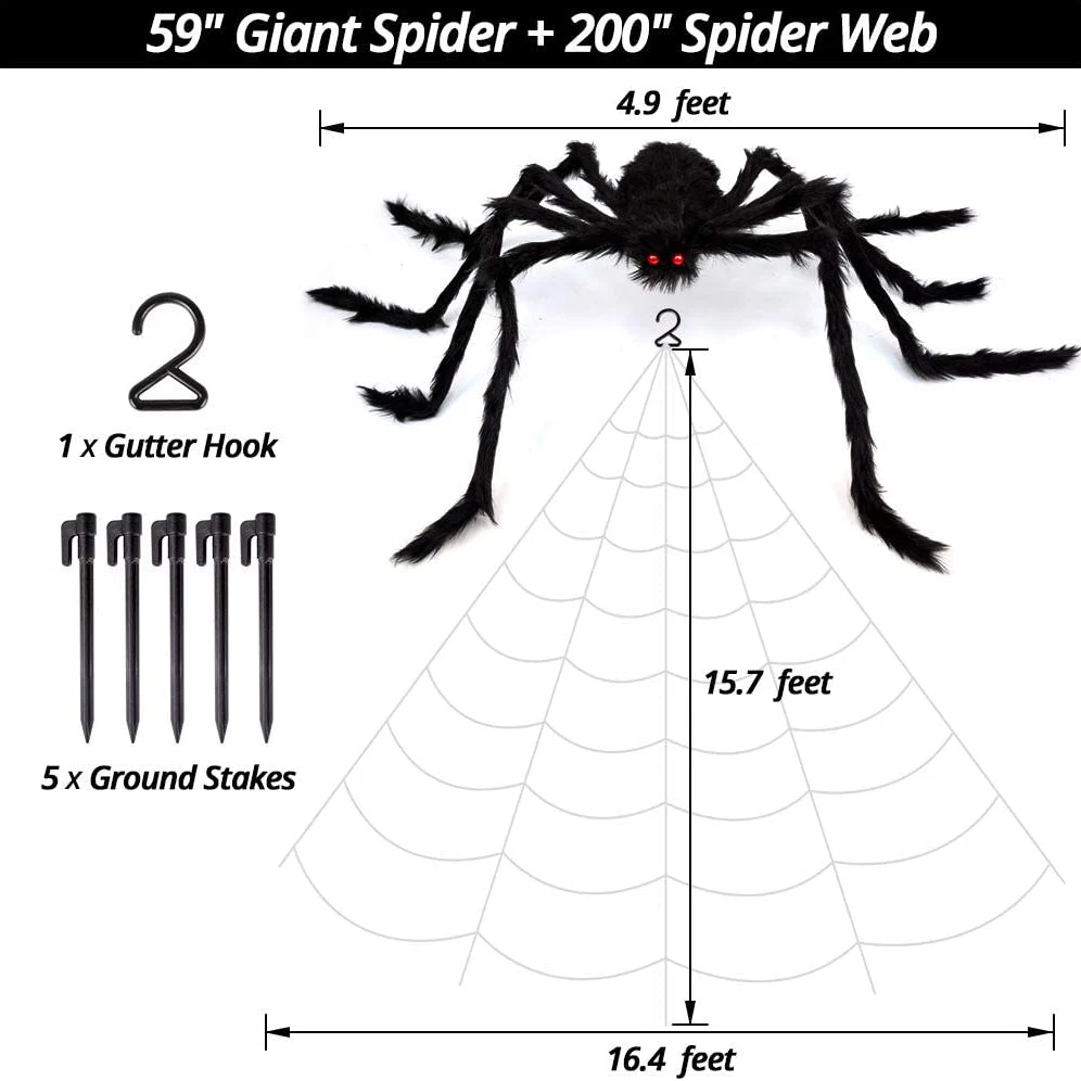 200" Halloween Spider Web and 59" Giant Spider Decoration -  - #tag1#
