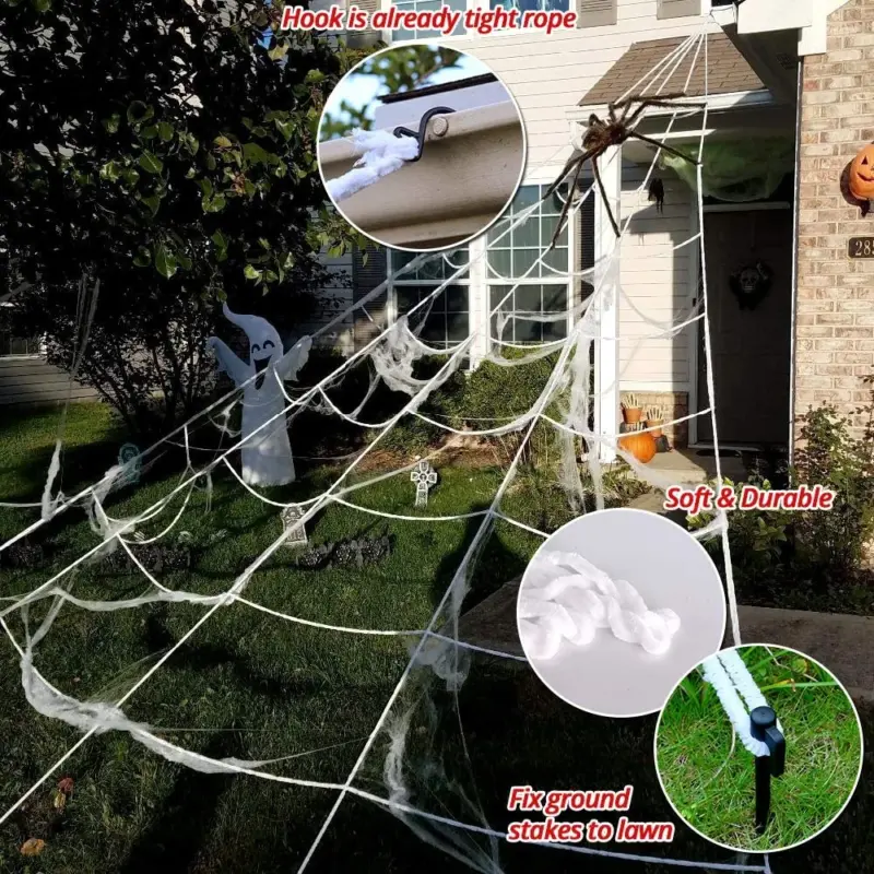 200 Halloween Spider Web and 59 Giant Spider Decoration tag1