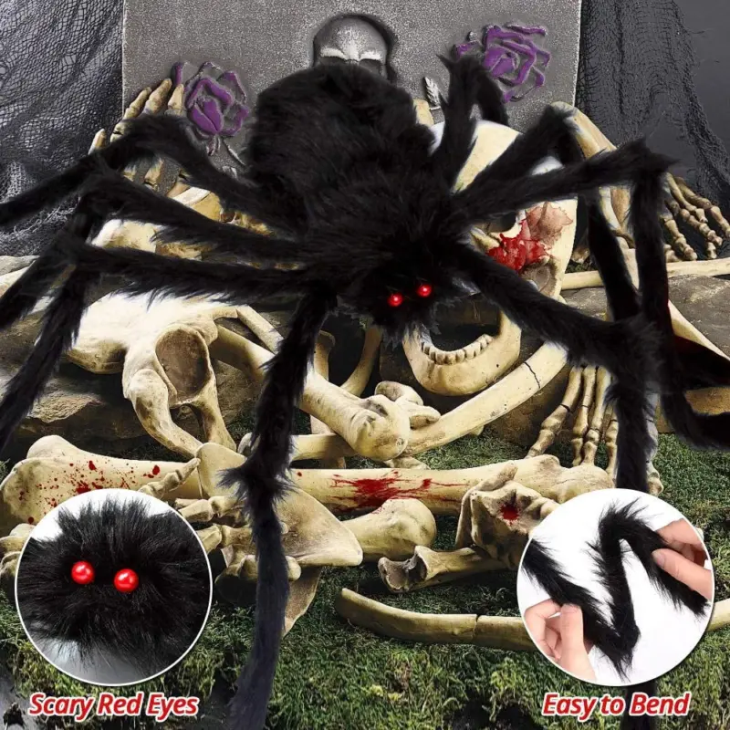 200 Halloween Spider Web and 59 Giant Spider Decoration tag1