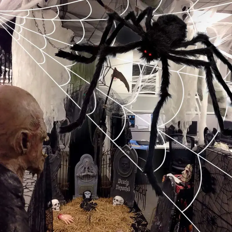 200 Halloween Spider Web and 59 Giant Spider Decoration tag1