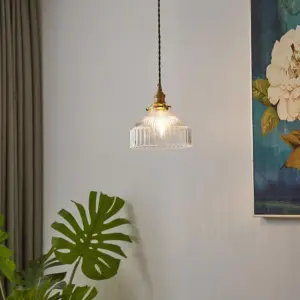 Rustic Loft Pendant Light 1-Light Clear Ribbed Glass Ceiling Light
