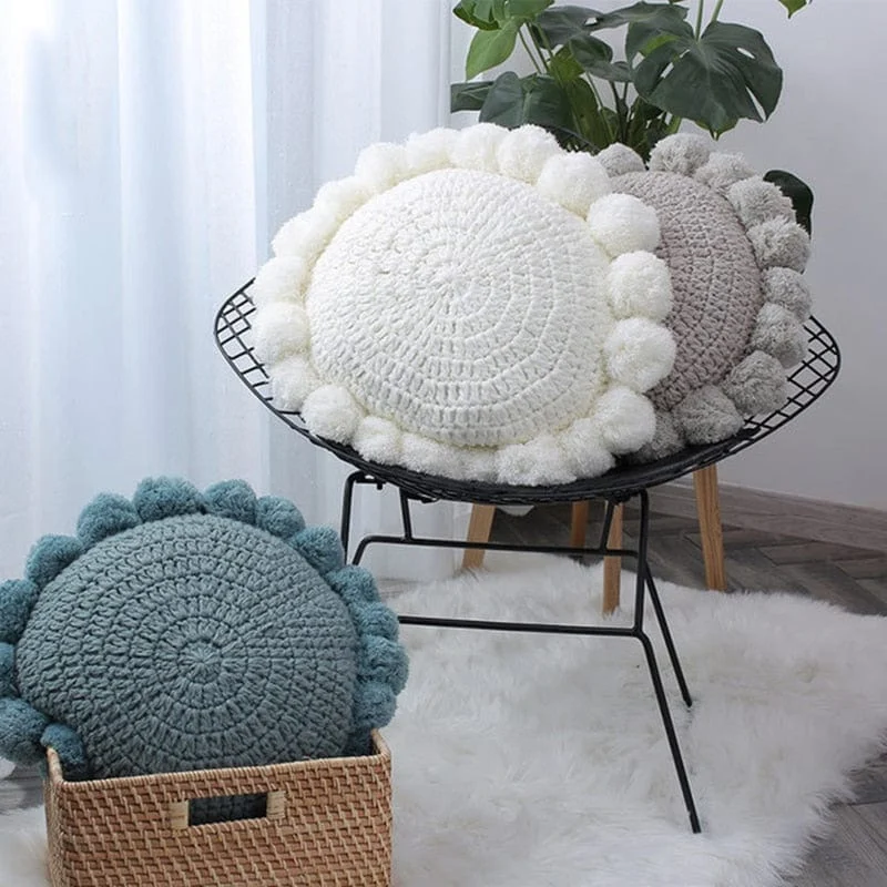 2023 New 50cm Round Solid Color Knitted Cushion Home Office Sofa Decorative Tassel Ball Edge Pillow 309a880f 88ce 4dea A4dd D7953cff661c