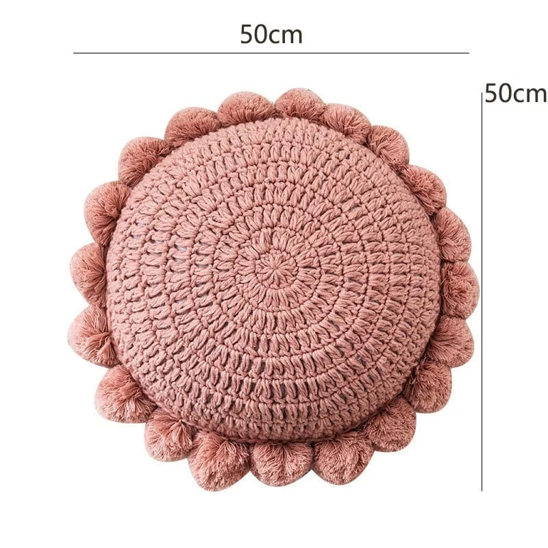 2023 New 50cm Round Solid Color Knitted Cushion Home Office Sofa Decorative Tassel Ball Edge Pillow 3cb8d511 3694 40c4 A4c2 770ad292f086