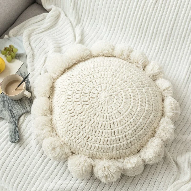 2023 New 50cm Round Solid Color Knitted Cushion Home Office Sofa Decorative Tassel Ball Edge Pillow 81a531eb 87d8 4ee3 8ecb 5836317bbb66