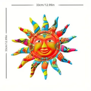 2024 Large Happy New Year Sun Face Iron Wall Art - Outdoor & Indoor Decor, Circular Design, Courtyard Decoration, Eid Al-Adha Mubarak Gift - Durable, Weatherproof, Easy to Hang