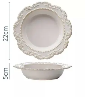 French Baroque Bowl Plates Ceramic Embossed Tableware