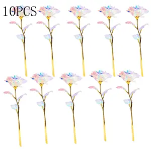 20pcs, Rose Golden Crystal Artificial Rose Flower, Best Gift