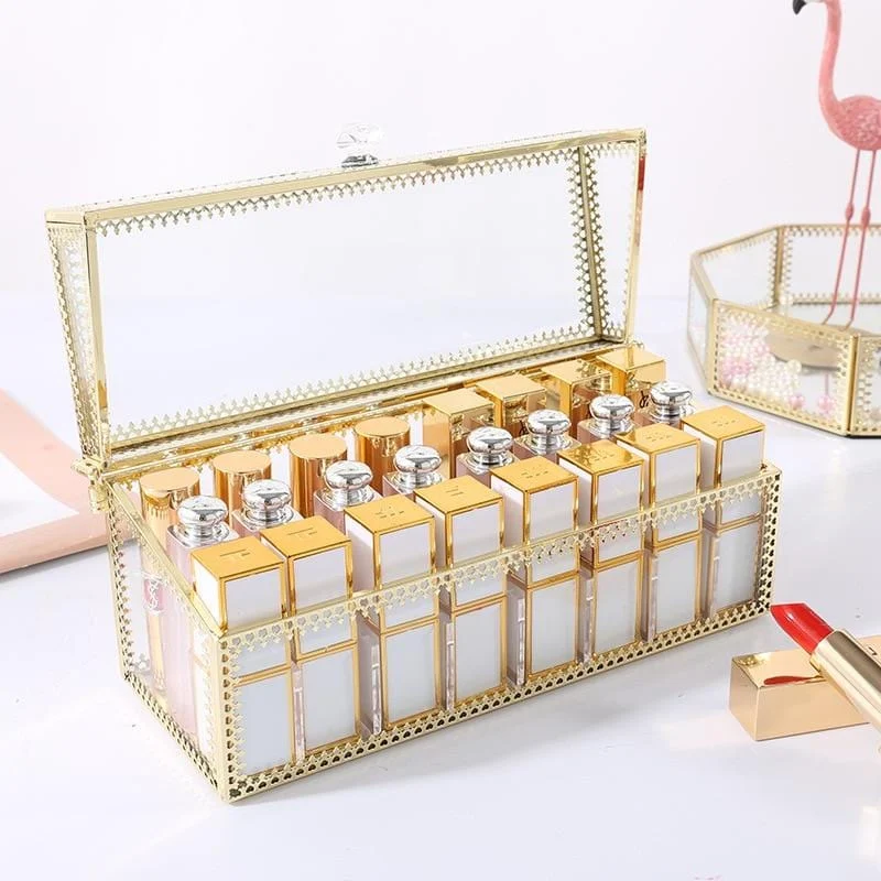 24 Grids Gold Edge Glass Lipstick Storage Holders Copper Lipstick Makeup Cosmetic Organizer Glass Storage Box C8c34a4b 51bb 4a34 82c4 9c1d82c83c31